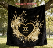 Chanel Gold Heart CC Logo Flannel Sofa Throw Blanket Luxury Floral Home Decor IMG_7011